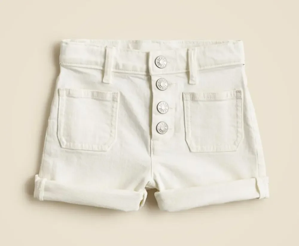 J.Crew Crewcuts Patch-Pocket Denim Short Girls 10 White Button Fly Stretch Waist